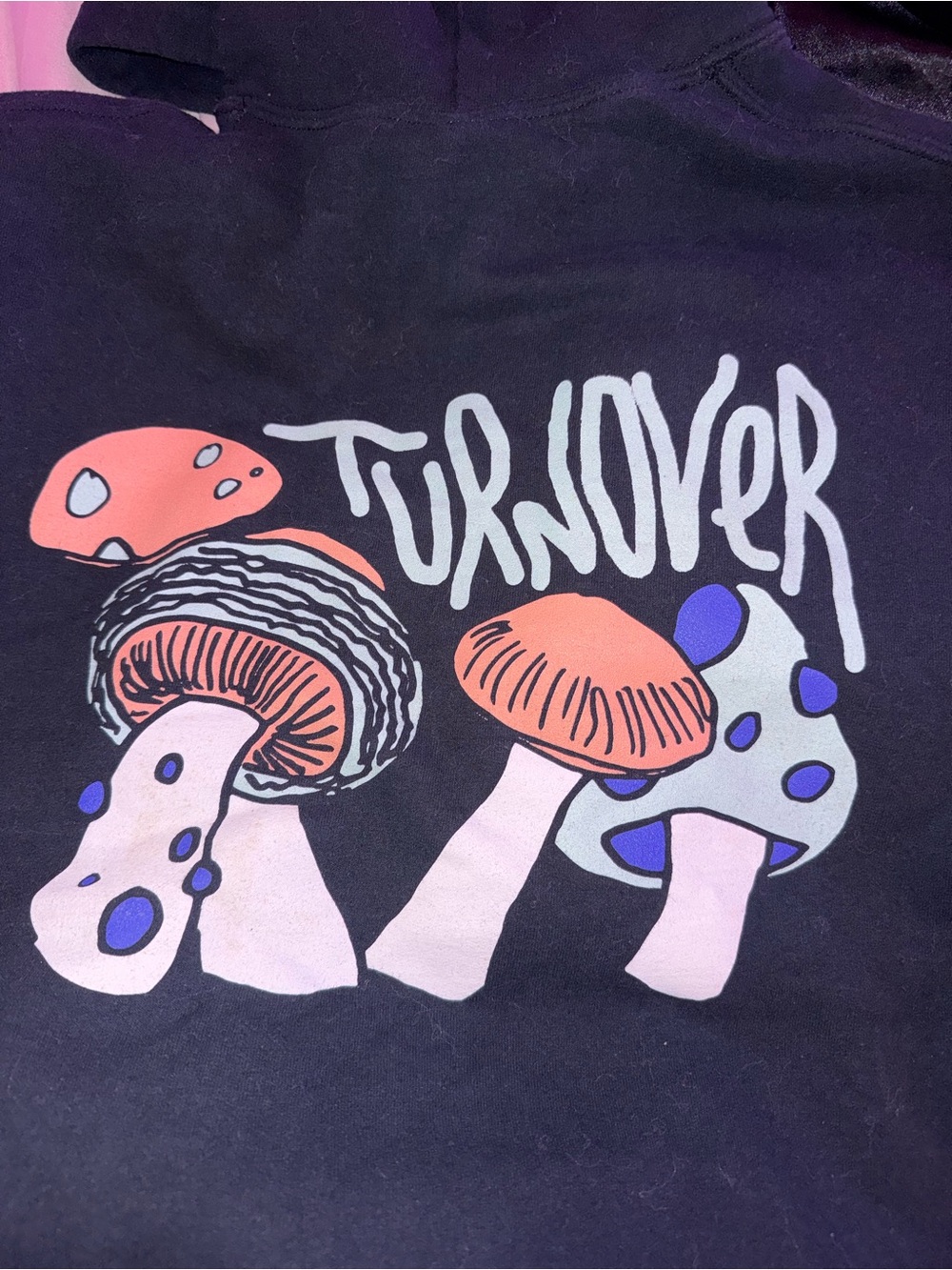 Turnover Good Nature Black Hoodie with Colorful Mushrooms